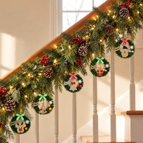 3.2in Mini Christmas Wreath Ornaments for Dollhouse – Small Xmas Wreaths with Bow, 5Pcs