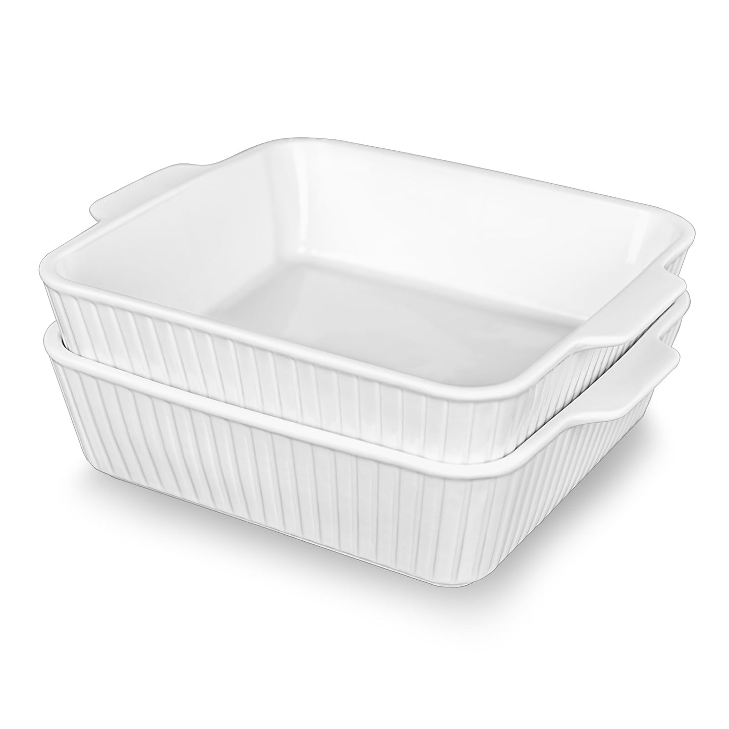 cikiciki 10" Square Ceramic Casserole Dish Set of 2-2.6 Qt Deep Baking Dishes with Handles for Oven, Lasagna Pan for Casseroles Cake Bread, Microwave Dishwasher Safe Bakeware Set, White