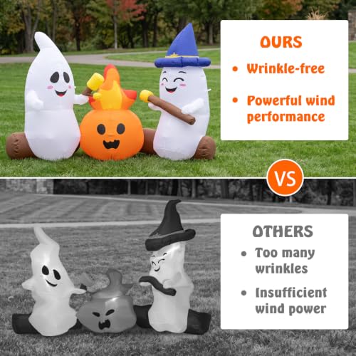 6FT Halloween Inflatable Ghosts Yard Decorations with LED Lights and Stakes - Outdoor Spooky Decor