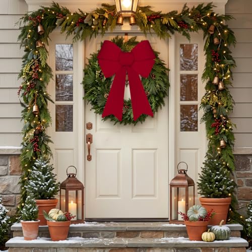 Artmag Burgundy Velvet Christmas Bows 2 Pack 11x17 Inches Indoor Outdoor Decor