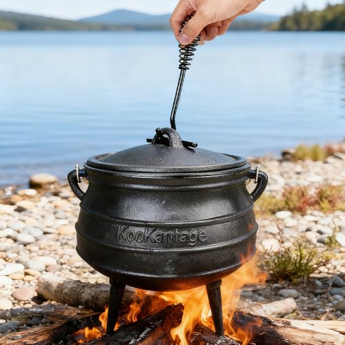 12 Quart Cast Iron Dutch Oven Cauldron with Lid for Camping and Outdoor Cooking