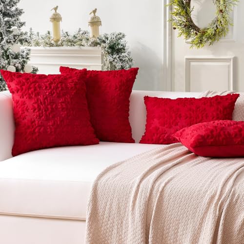 OTOSTAR Set of 2 Red Snowflake Xmas Plush Velvet Throw Pillow Covers 20x20 Inch