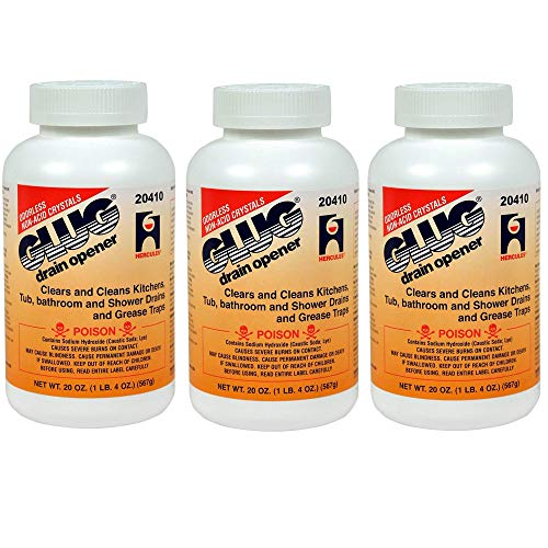 Oatey 20410 Hercules Glug Crystals Drain Opener 20 oz Pack of 3 - Fast-Acting Drain Cleaner