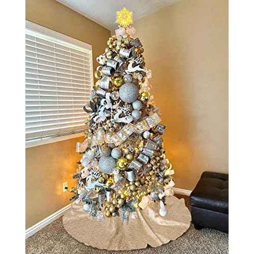 36 Inches Christmas Tree Skirt Champagne Gold Tree Skirt Sequin Glitter Tree Skirt for 4ft Tree Christmas Decoration