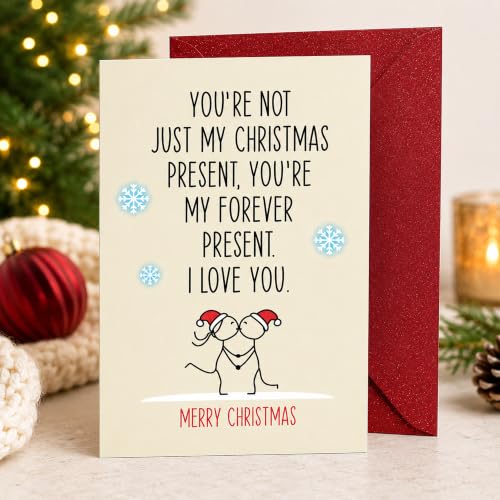 Cheerin Forever Christmas Card with Envelope – Funny Romantic Xmas Card for Boyfriend Girlfriend Husband Wife