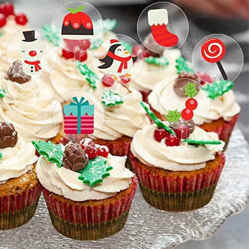 Chunful 30 Pack 2 Inch Circle Acrylic Custom Cupcake Topper, DIY Clear Blank Cake Personalized Cupcake Topper with Sticks for Birthday Party, Christmas, Halloween, Wedding, Baby Shower Cake Decoration