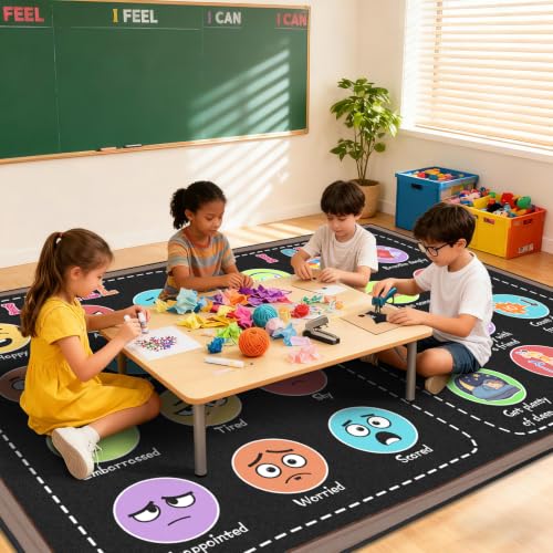 Classroom Rug 5x7 ft Calming Corner Rug - Blackboard/Black Variation