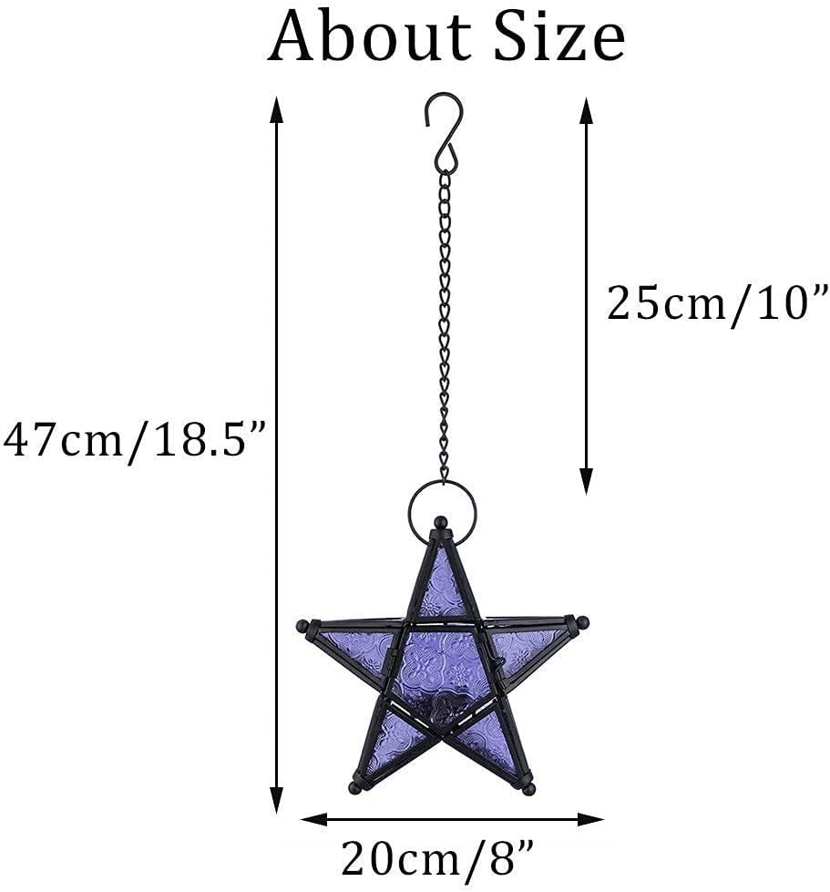 Purple Star Lantern Candle Holder - Decorative Hanging Glass Lantern for Home & Garden