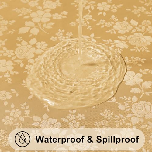 Smiry Round Table Cloth, Waterproof Heavy Duty Vinyl Tablecloths, Wipeable Washable Table Cover for Kitchen and Dining Room (Gold, 60" Round)