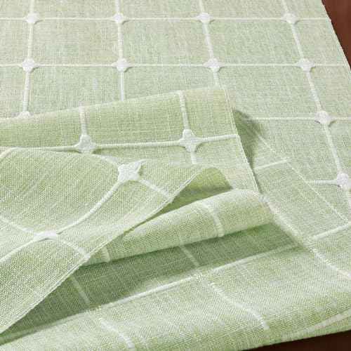 MLMC Sage Green Embroidered Lattice Fall Table Runner 48 Inches Plaid Rustic Checkered Table Runner with Tassels Farmhouse Table Decor 13"x 48" for Thanksgiving Christmas Dinning Table Bedroom Decor