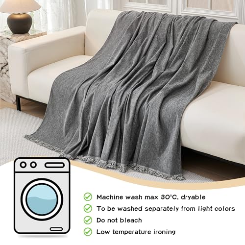 Dark Grey Couch Cover for Sectional Sofa - 2 Pieces, 71x118 Inches, Chenille Material - X-Large