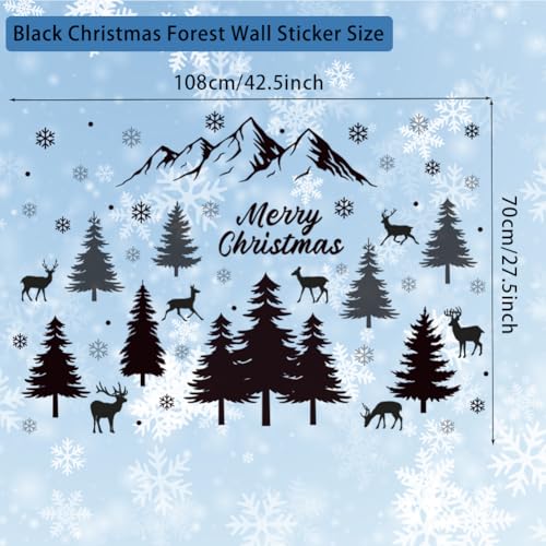 3 Sheets Black Pine Tree Deer Wall Sticker Removable Snowflake Merry Christmas Wall Decal Winter Mountain Woodland Nursery Wall Stickers for Xmas Party Supplies