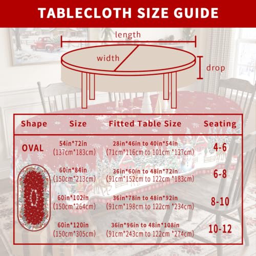 Lookio Chubba Christmas Oval Tablecloth 60 x 120 in Red Waterproof Polyester