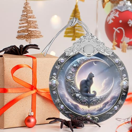 Stained Glass Christmas Ornaments - Tree Decorations - Gift Exchange Ideas - Witch Black Cat Design