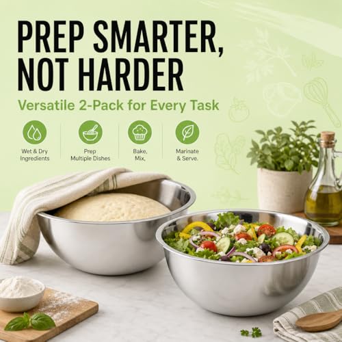 8 Qt Stainless Steel Mixing Bowl - Large Heavy Duty Kitchen Bowl for Baking & Prep