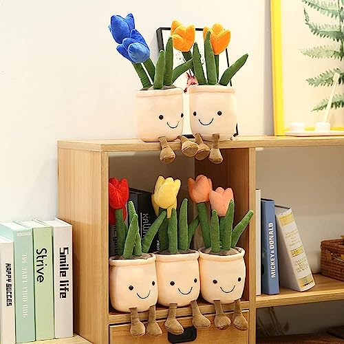 Yellow Tulip Plush Toy - 13.7" Cute Flower & Plant Pillow, Funny Stuffed Animal for Nature Room Decor