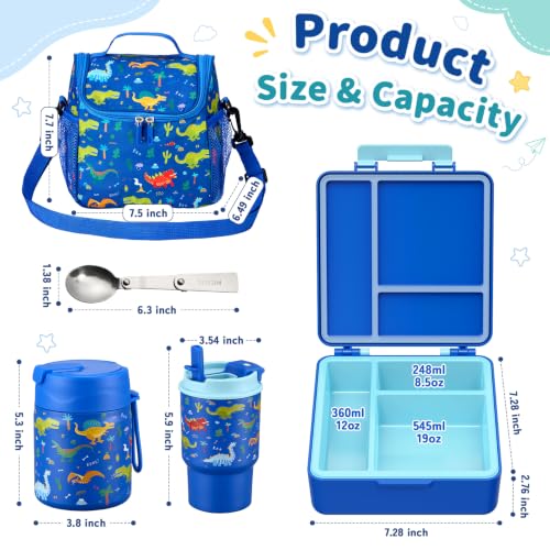 Howeemo Dinosaur Kids Bento Lunch Box Set with Insulated Thermo, Water Bottle & Ice Pack