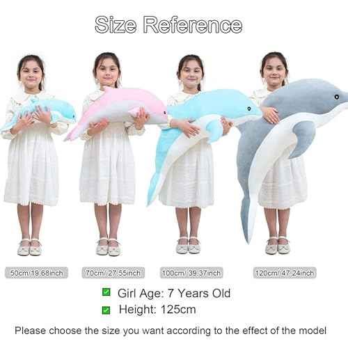 Giant Dolphin Plush Toy, Soft Whale Hugging Pillow Stuffed Dolphin Pillow for Children Girls (Gray, 70cm/27.55inch)