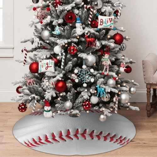 Sport Baseball Ball 36 Inch Christmas Tree Skirt Round Winter Snow Suitable for Christmas Xmas Halloween Holiday Party Decor Decoration Occasion