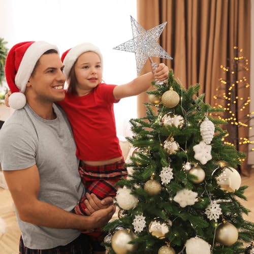 XIMISHOP Silver Glitter Christmas Tree Topper Star - 10 inch Holiday Decor