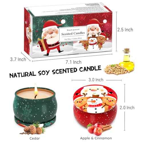 Set of 2 Scented Candles, Soy Wax Aromatherapy Candles 4.4 OZ Travel Portable Tin Candles, Gift Basket for Christmas Thanksgiving and New Year