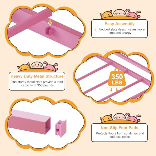 Lutown-Teen 43 Inch Pink Metal Twin XL Loft Bed with Stairs & Guardrail