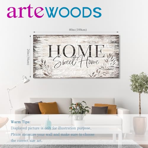 ArteWOODS Large Dark Brown Farmhouse Wall Art Sign - Home Sweet Home Canvas 40x20 in - Rustic Living Room Decor Variation of Home Sweet Home / Wrapped Canvas / 40L x 20W