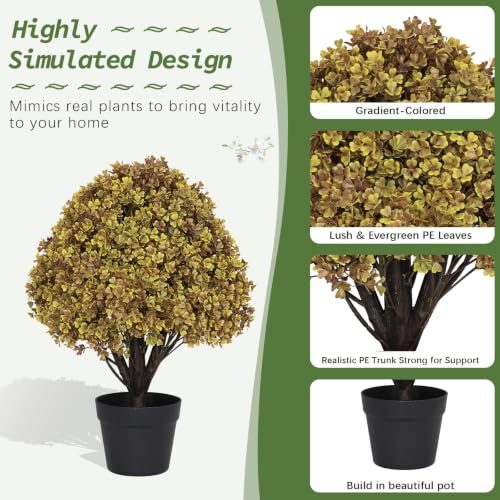 24-Inch Artificial Boxwood Fall Topiary Trees Set of 2 - Olive Green