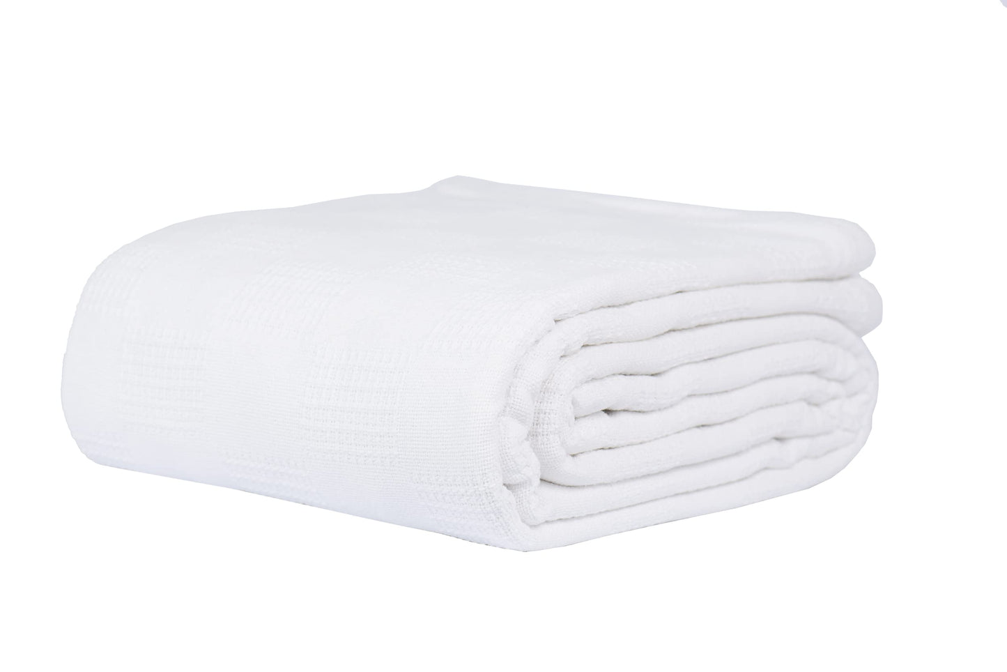 Linteum Textile Hospital Thermal SNAGLESS Spread Blanket, 100% Cotton (74x100 in, White)