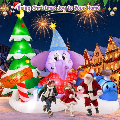 GIFTFIND 7.9 FT Christmas Elephant Train Inflatable Outdoor Decor with LEDs - Elephant Train Variant