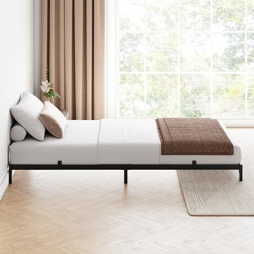 GarveeHome 8 Inch Twin Bed Frame No Box Spring Needed, Low Profile Twin Metal Platform Bed Frame Support Mattress Foundation, No Box Spring Needed/Easy Assembly/Noise Free/Black/Black