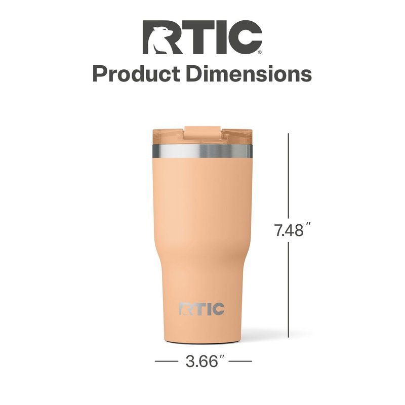 RTIC 20oz Essential Tumbler with Lid, Ceramic Lined, Insulated, Stainless Steel, Metal, Double Wall Vacuum-Insulation, Travel Cup for Iced Coffee, Tea, Hot and Cold Drink, Peach Tea