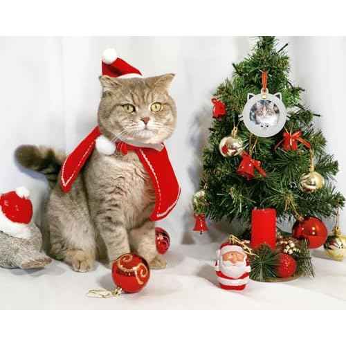 Cat Shape Picture Frames Ornament for Christmas Tree Picture Frames Christmas Ornament Leather White Personalized Cats Photo Frame Xmas Hanger Xmas Keepsake for Family Friends Cats Lover