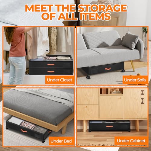 Ashwanth Under Bed Storage Organizer with Wheels - 2 Pack XXL Black Variation 25