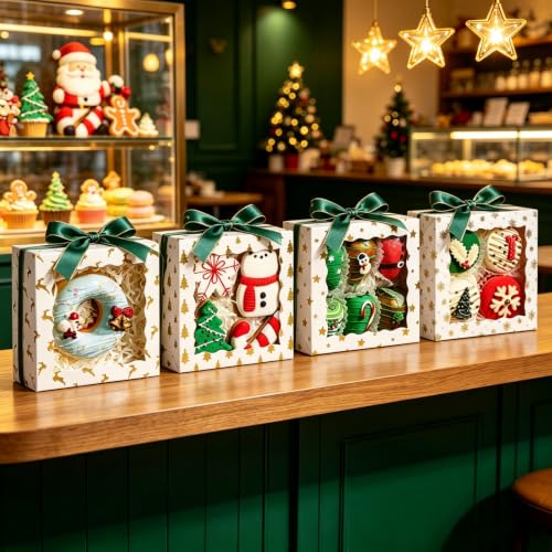 5x5x2 Inch Christmas Treat Boxes 12 Pack with Window – White Cardboard, Food Grade, NEKSUNBAK