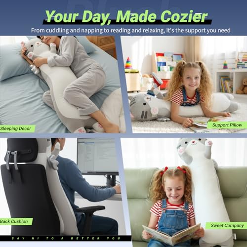 Long Cat Plush Pillow, Cute Stuffed Animal Body Pillow with Wings,