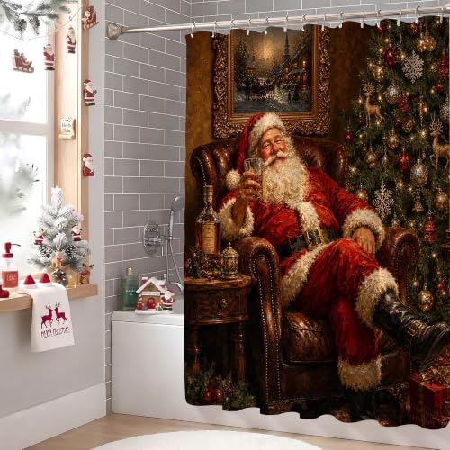 Mocsicka Santa Christmas Shower Curtain 71x71in, Multi Color (70.8W x 70.8L)
