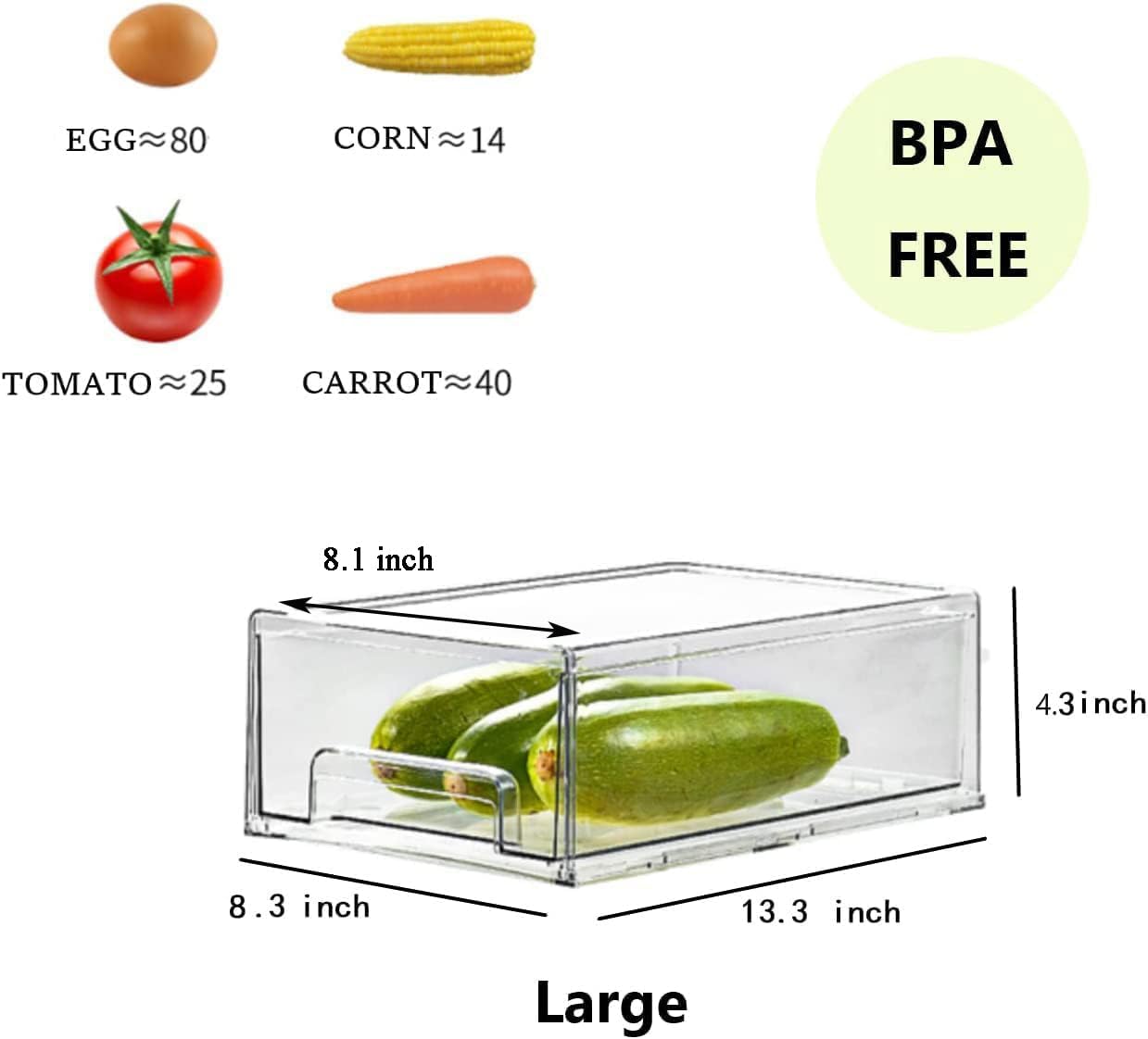 Mano Clear Fridge Drawer Organizers - Stackable Plastic Storage Bins for Kitchen & Pantry (2-Pack, Large)