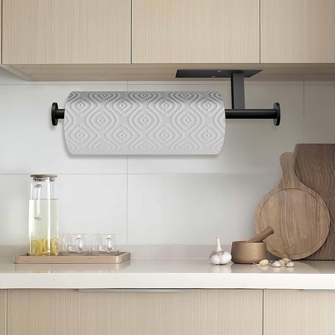 Skiennix Paper Towel Holder - No Drill Self-Adhesive Design, SUS304 Stainless Steel | Black Finish for Kitchen & Bathroom