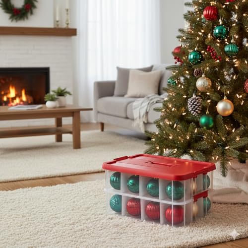 Tribello 2-Layer Christmas Ornament Storage Box Plastic - 24