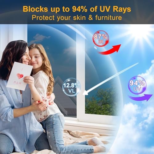 Black Silver Window Privacy Film 35.4x157.4 Inches Sun Heat Blocker - One Way