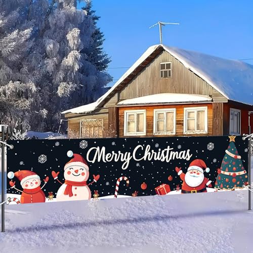BlissYard Santa Christmas Banner with Snowflakes, 78 x 17 Inches - Festive Holiday Decor - Variation: Santa Christmas Banner#08