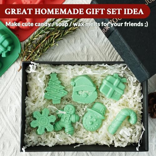 HKNMTT Christmas Silicone Chocolate Molds, 2 PCS Candy Baking Moulds, 3D Snowflake Cane Snowman Xmas Tree Gingerbread Man Santa Claus Gift Box Shape Mold for DIY Handmade Soap Candles Jello