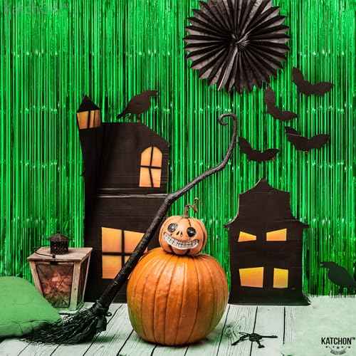 KatchOn, Green Streamers - Pack of 2 | Fringe Backdrop Curtain for Dinosaur Birthday | Halloween Decorations | Party Supplies for Green Birthday Decorations | Football, Jungle Party