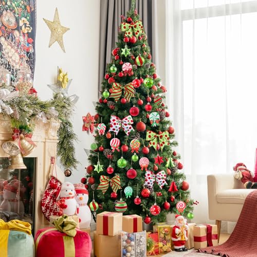 Celltestria 64pcs Christmas Balls with Bows Glittering Hanging Balls Decor — Christmas Ball Kit