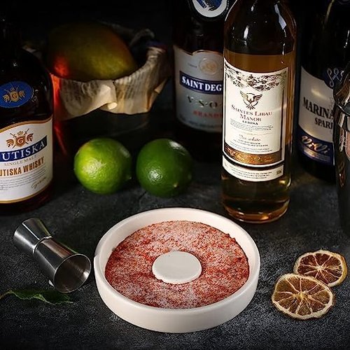 Cosnou Ceramic Margarita Salt Rimmer with Lid Home Bar Accessories for Seasoning - Rimmers for Drinks - Bartender Kit Tools - Bar Decor ,Sugar Salt Rimmer Plate (Hand Make)