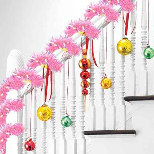 CCINEE 32.8 Feet Pink Tinsel Garland, Christmas Glitter Metallic Tinsel Twist Garland for Xmas Easter Valentines Day Wicked Party Fireplace Hanging Decorations