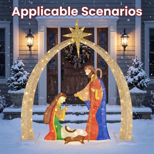 5ft LED Nativity Scene Outdoor Yard Decor with Arch & Holy Family