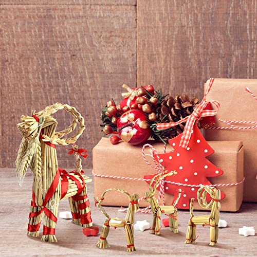 7 Pcs Scandinavian Straw Goat Christmas Ornaments Set - Nordic Holiday Decorations