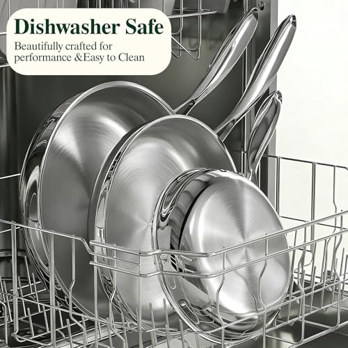 8 10 12 Inch Stainless Steel Frying Pan Set - Fully Clad, Induction Ready, Oven & Dishwasher Safe